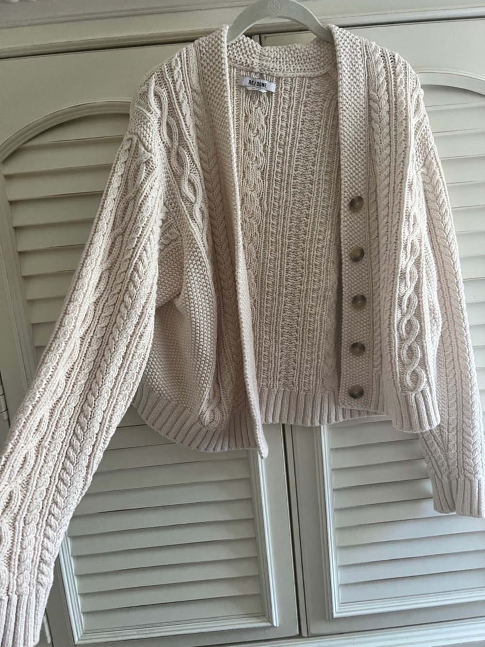 RE/DONE Cream Cable Knit Cardigan Sweater